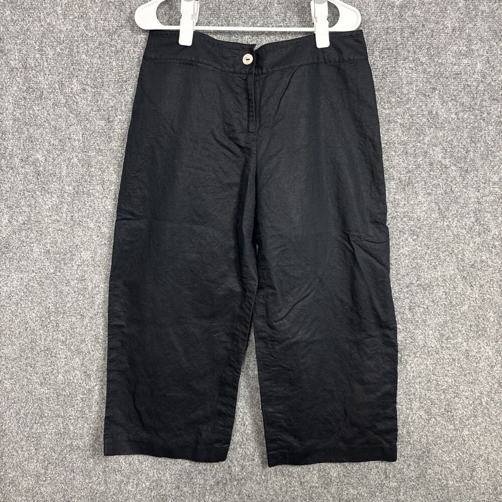 Andre Oliver Linen Blend Pants Womens Size 12 Black Cropped